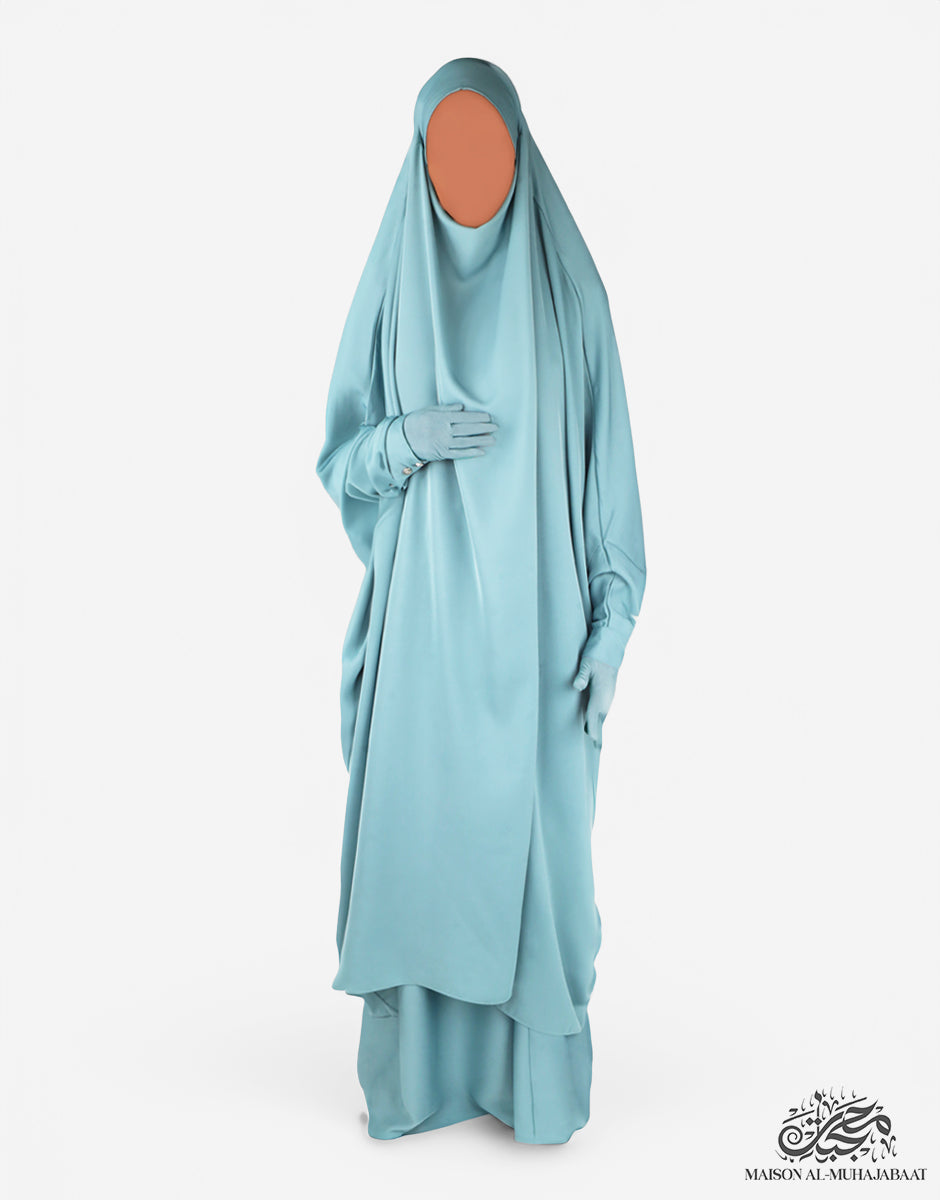 Two Piece Jilbab Haadiya with Snap Buttons - Light Blue
