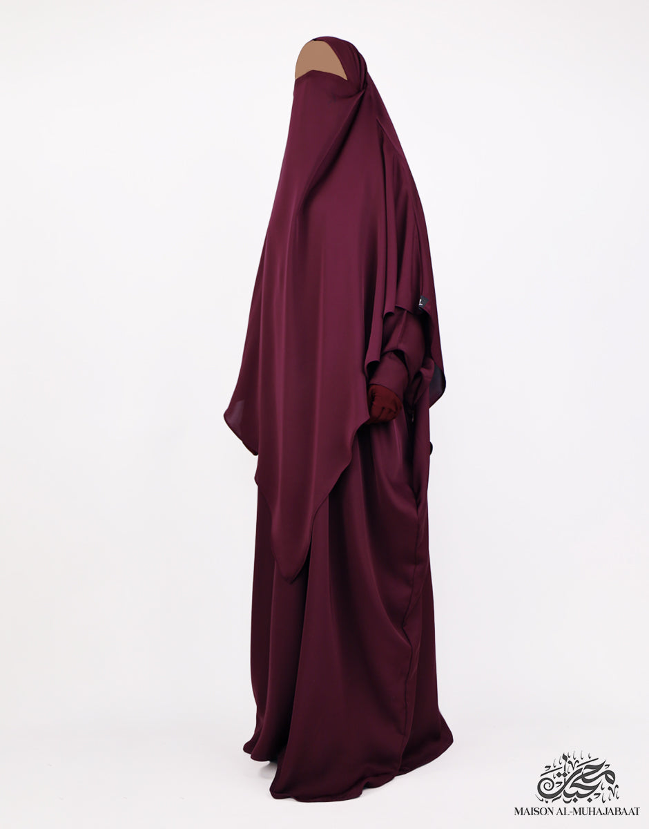 Bisht Abaya Naila with Snap Buttons - Mulberry