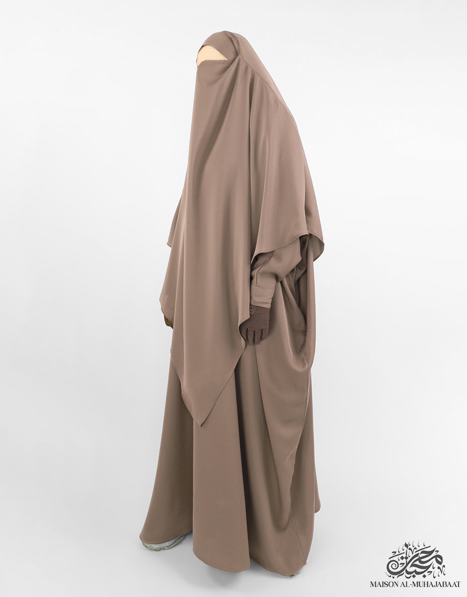 Bisht Abaya Naila with Snap Buttons - Beige