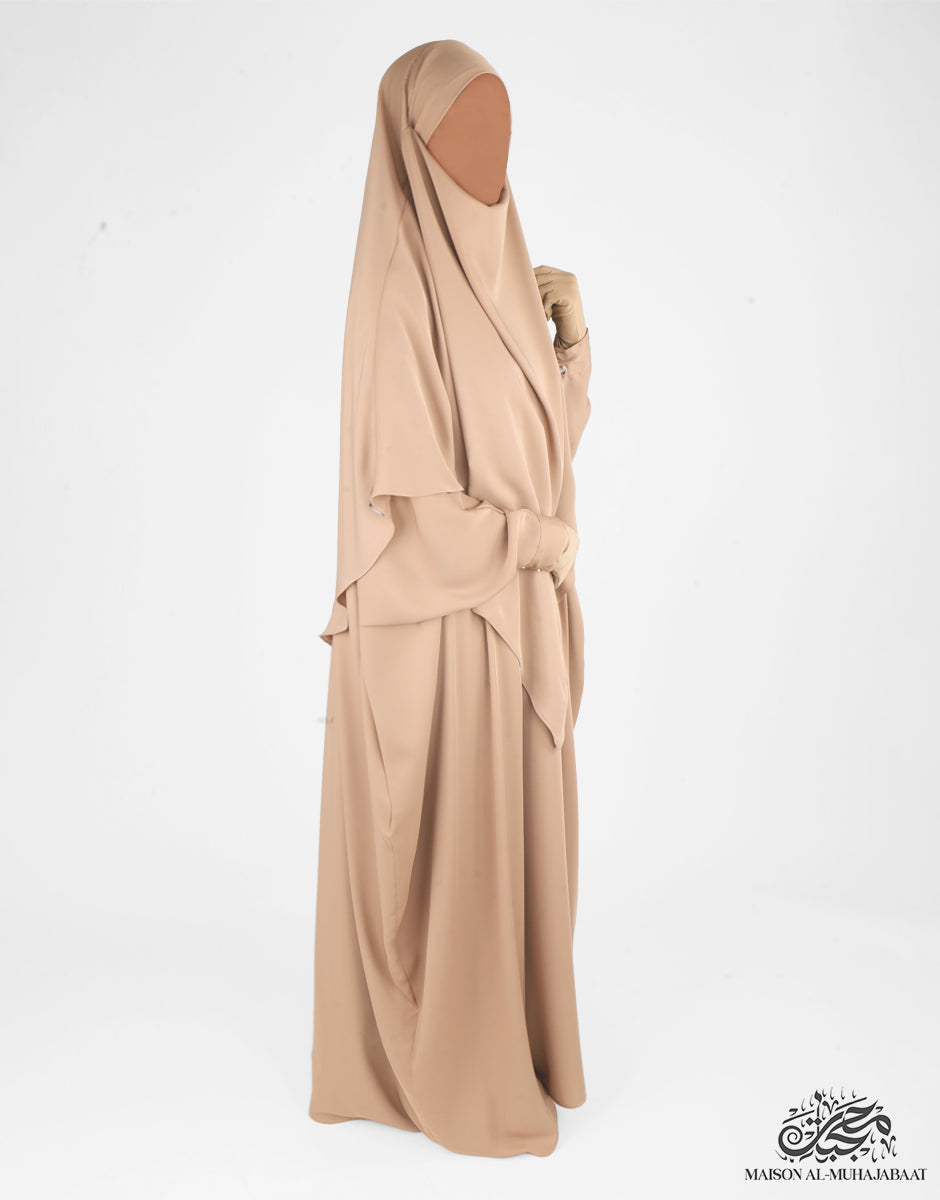 Bisht Abaya Naila with Snap Buttons - Beige