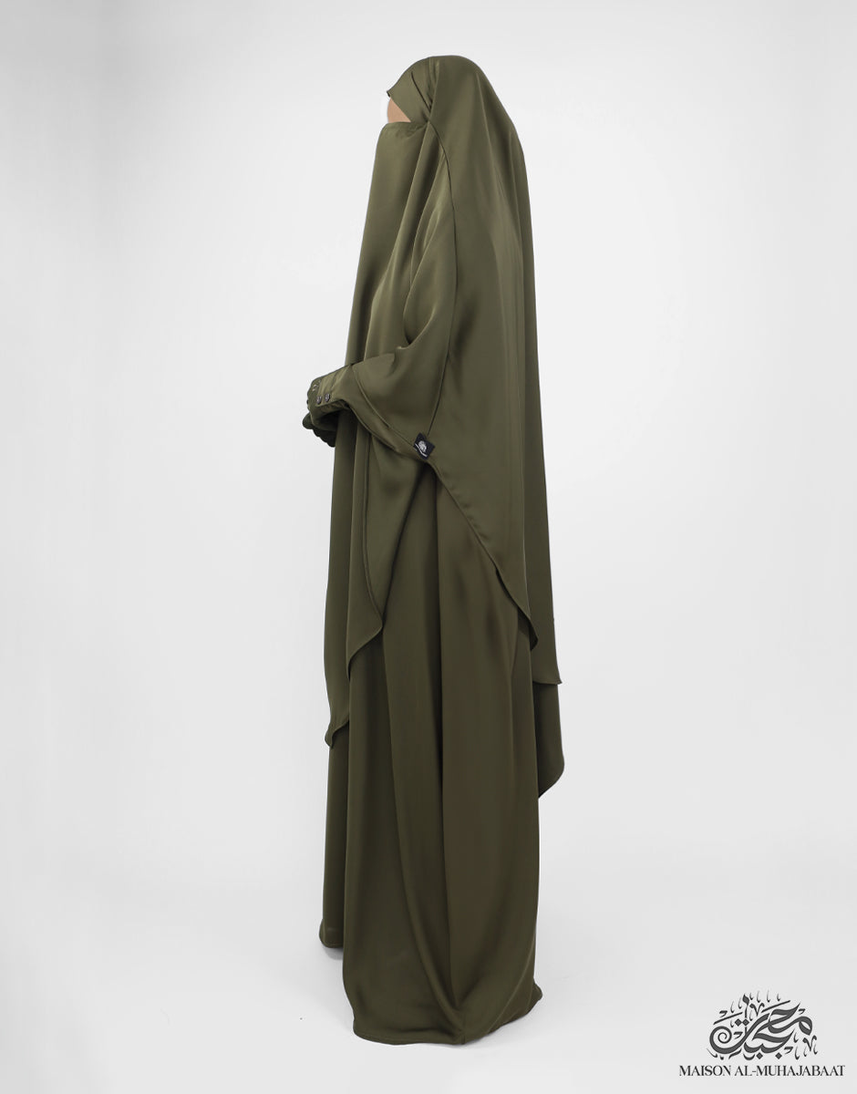 Bisht Abaya Naila with Snap Buttons - Forest