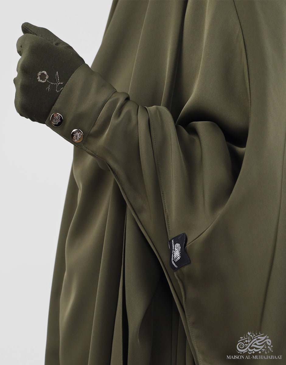 Bisht Abaya Naila with Snap Buttons - Forest