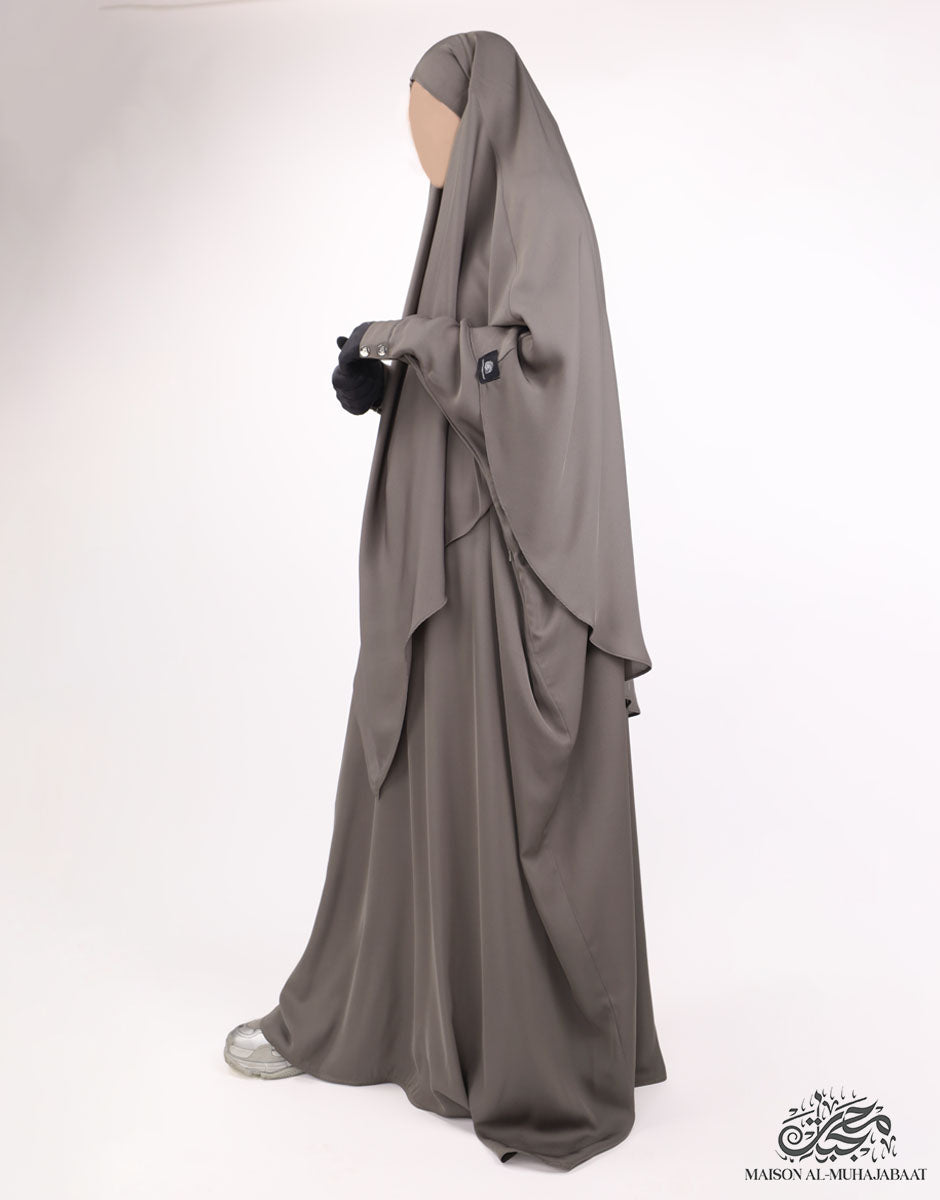 Bisht Abaya Naila with Snap Buttons - Greige