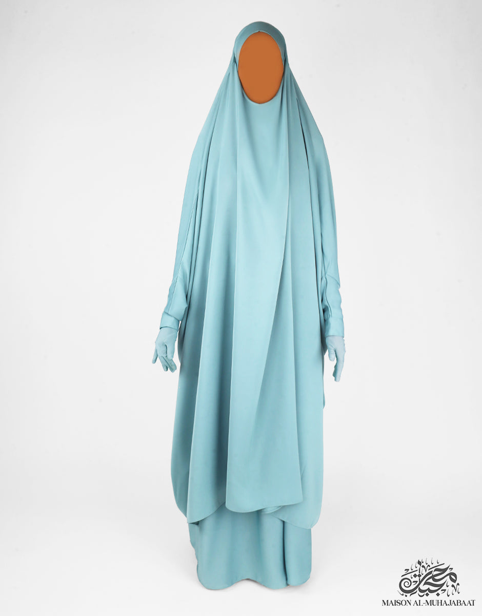 Two Piece Jilbab Haadiya with Snap Buttons - Light Blue