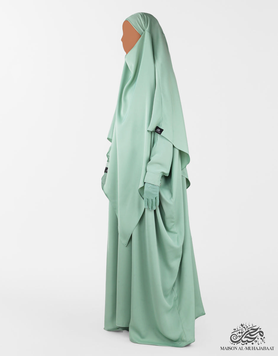 Bisht Abaya Naila with Snap Buttons - Mint