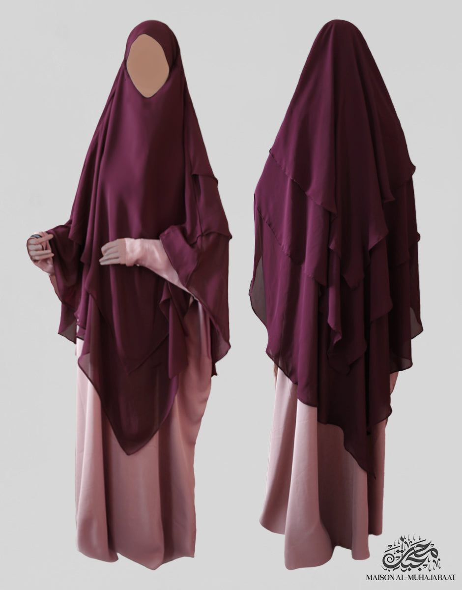 Three Layer Diamond Chiffon Khimar Large Mulberry - Hajj/Ummrah Edition