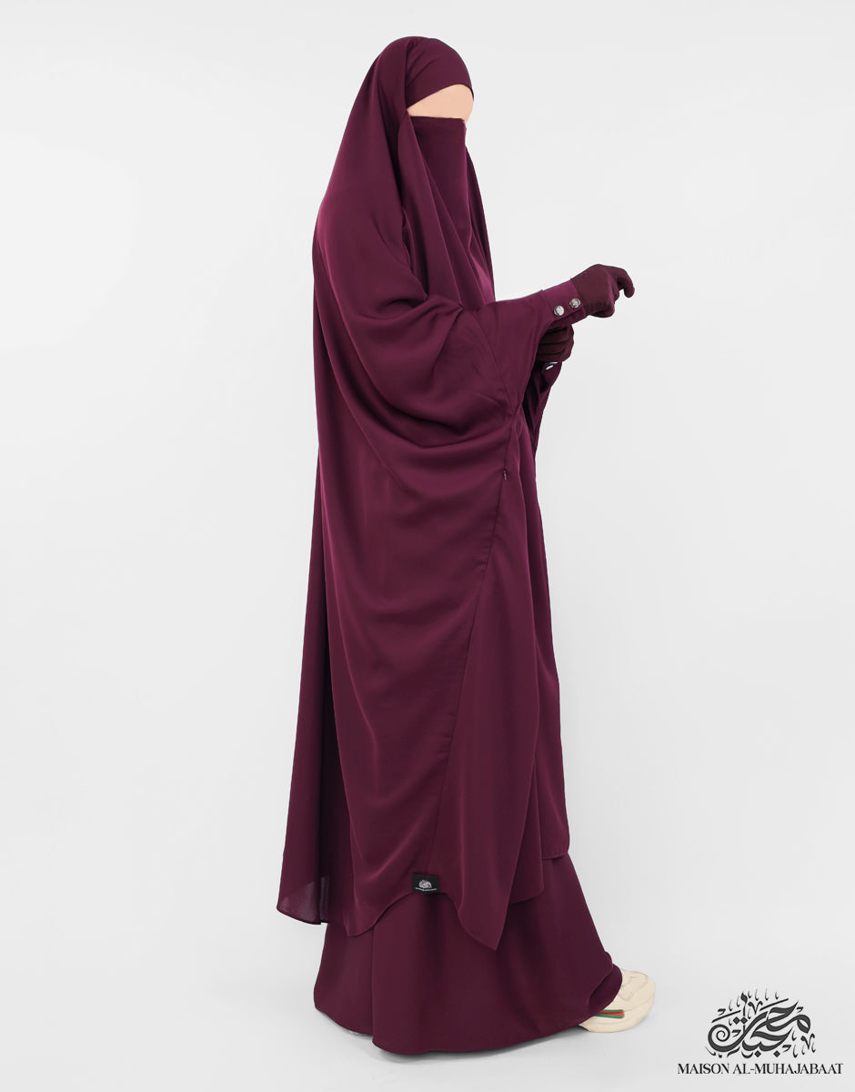 Two Piece Jilbab Haadiya with Snap Buttons - Mulberry