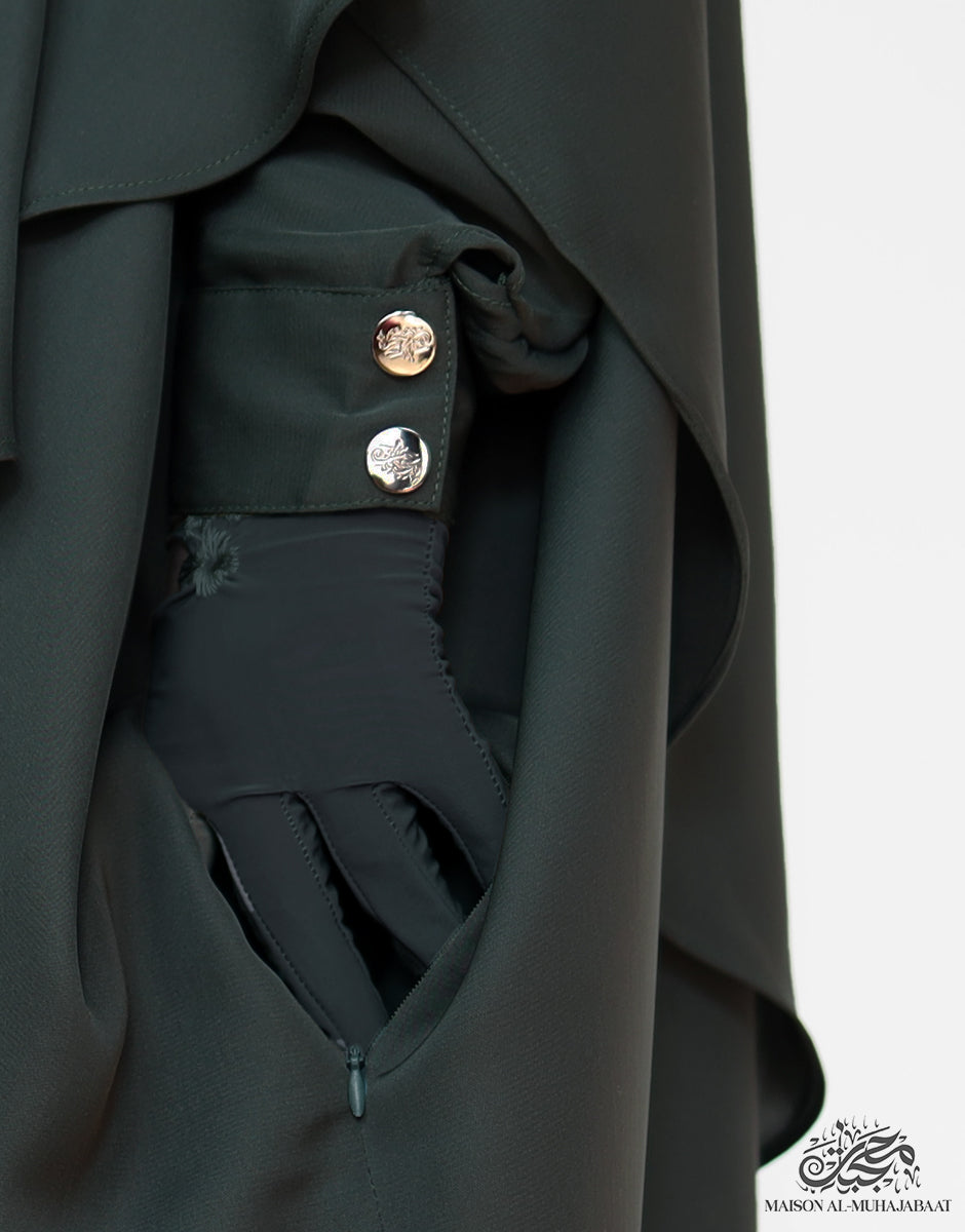Bisht Abaya Naila with Snap Buttons - Olive Grey