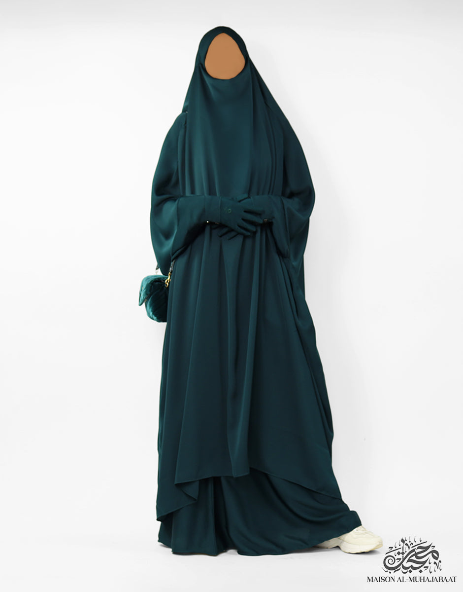 Two Piece Jilbab Haadiya with Snap Buttons - Teal Green