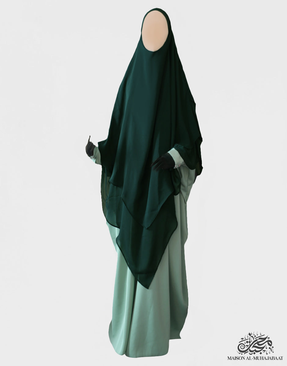 Three Layer Diamond Chiffon Khimar Large Emerald - Hajj/Ummrah Edition