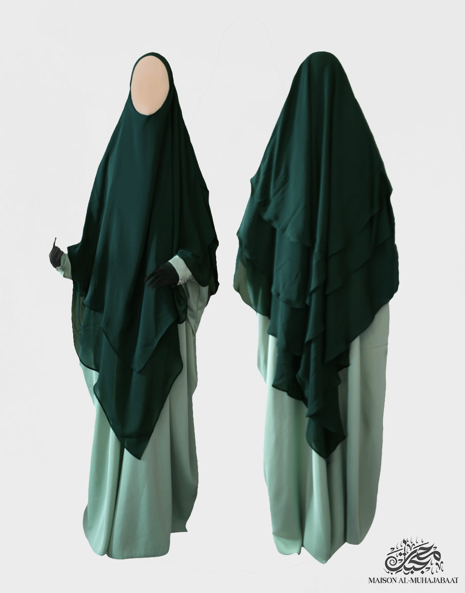 Three Layer Diamond Chiffon Khimar Large Emerald - Hajj/Ummrah Edition