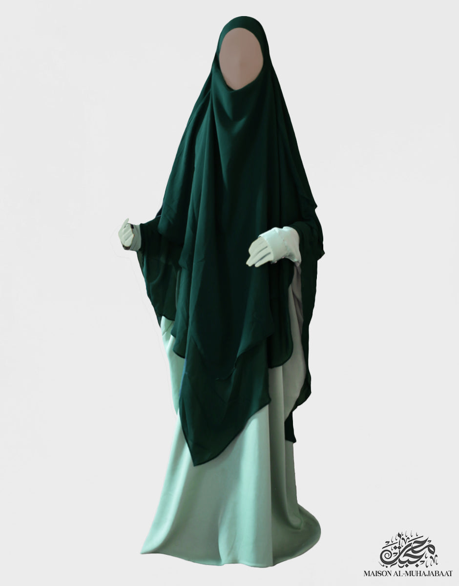 Three Layer Diamond Chiffon Khimar Extra Large Emerald - Hajj/Ummrah Edition