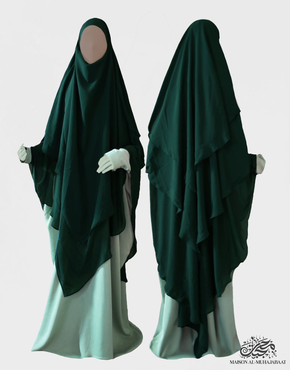 Three Layer Diamond Chiffon Khimar Extra Large Emerald - Hajj/Ummrah Edition