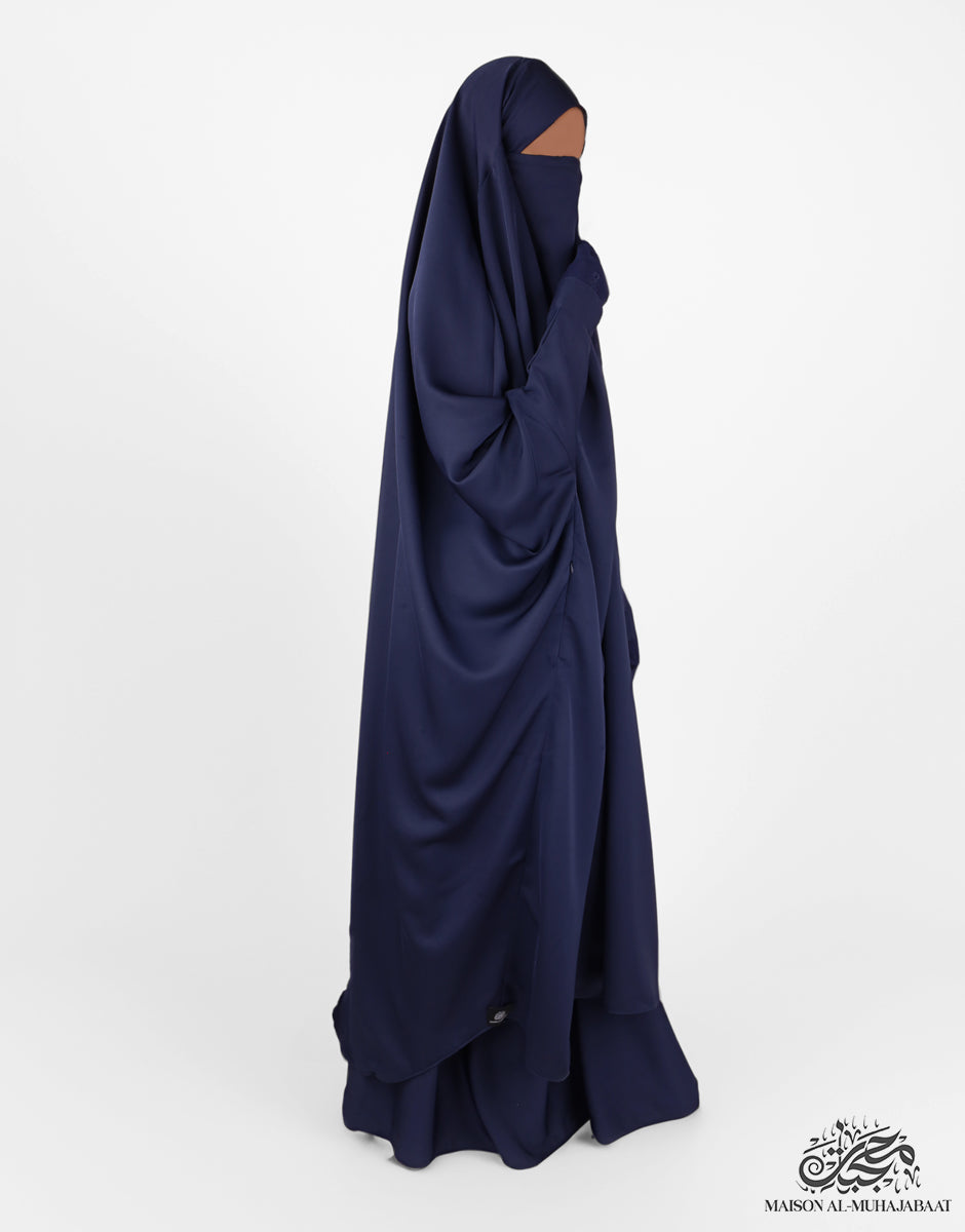 Two Piece Jilbab Haadiya with Snap Buttons - Navy Blue
