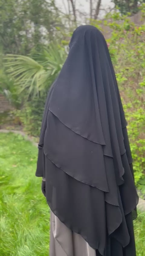 Three Layer Diamond Chiffon Khimar Extra Large Black - Hajj/Ummrah Edition