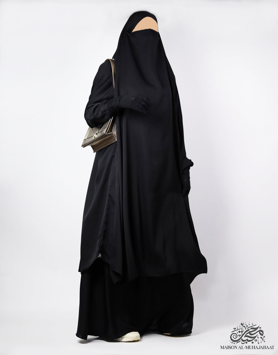 Two Piece Jilbab Haadiya with Snap Buttons - Black