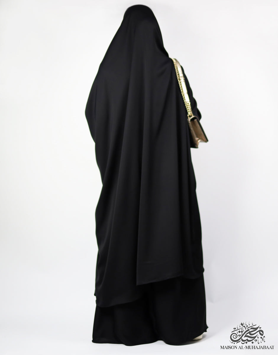 Two Piece Jilbab Haadiya with Snap Buttons - Black