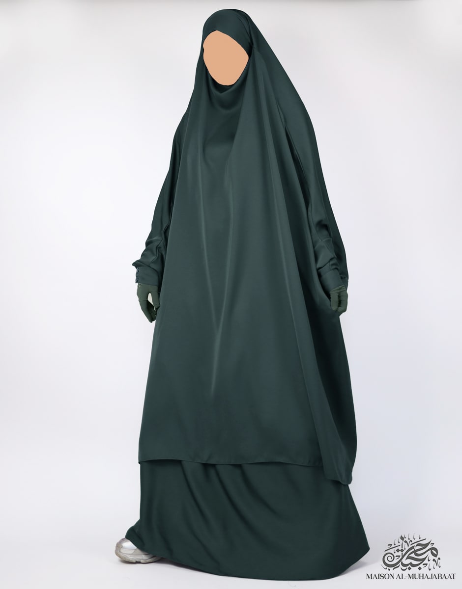 Two Piece Jilbab Haadiya with Snap Buttons - Olive Grey