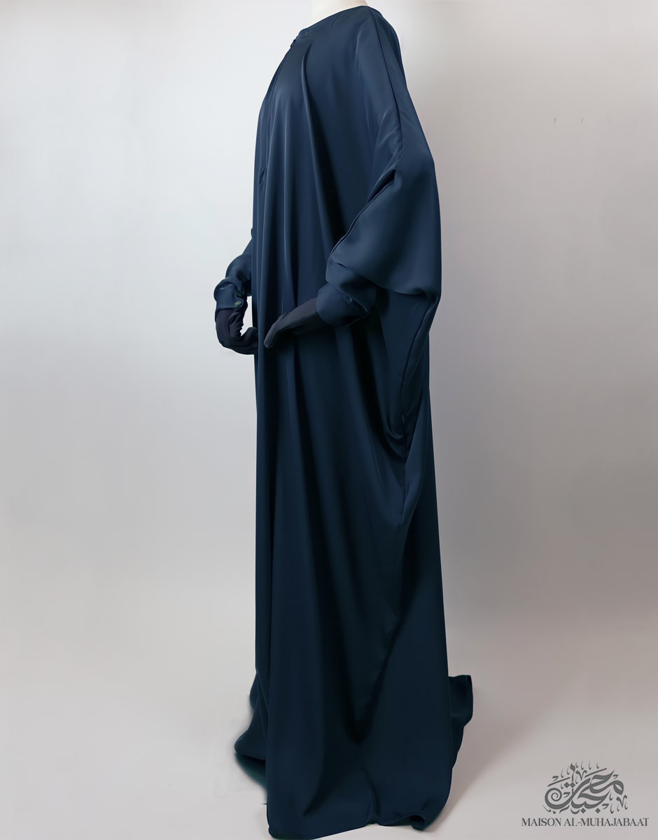 Bisht Abaya Naila with Snap Buttons - Teal Blue